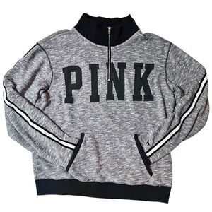 Vtg Y2K Victoria's Secret PINK 1/4 Zip Heather Gray Sweatshirt Med Athleisure